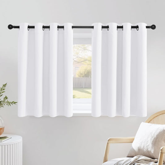 NICETOWN White Kitchen Curtains 36 inches Long, Modern Design Solid Grommet Thermal Insulated Window Treatments for Basement & Cafe, 2 Panels, W52 x L36