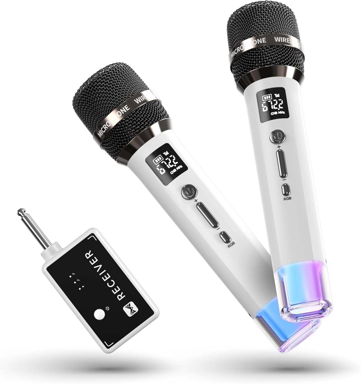 Wireless Microphones, Microphone with One-to-One Chip Connection and LED Lights, 40H Duration, 200FT Range Receiving, Volume Control Karaoke Microphone for Singing, Speech, Home Party, YouTube/TikTok