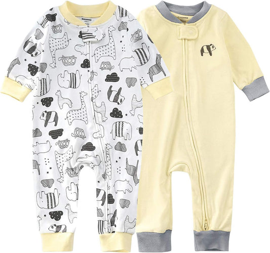 Teach Leanbh Baby 2-Pack Footless Pajamas Cotton Long Sleeve Printing 2 Way Zipper Romper Jumpsuit Sleep and Play 3-24 Months