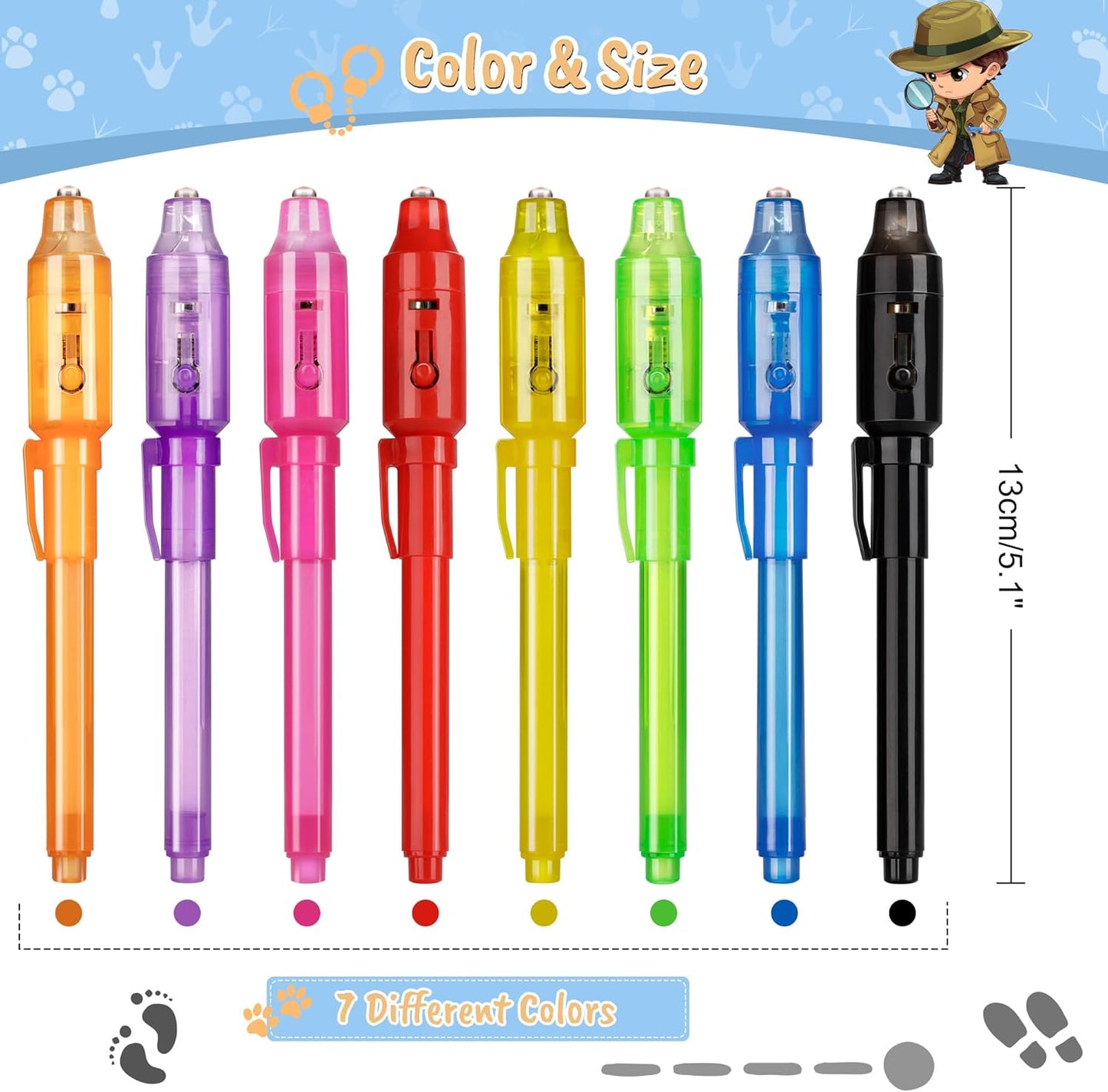 Invisible Ink Pen 24Pcs, Spy Pens with UV Light, Magic Marker, Classroom Prize, Birthday party favors for kids 8-12, Kids Christmas Gift Stocking Stuffers