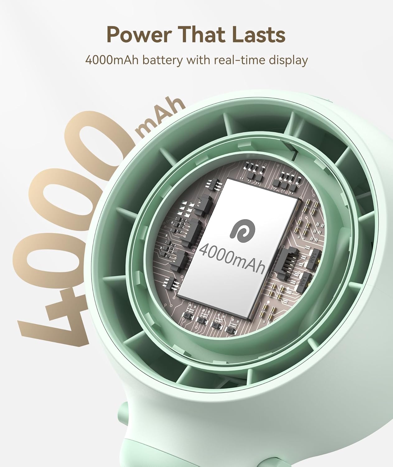 Dreamegg Portable Stroller Fan - 4000mAh Rechargeable Baby Stroller Fan With LED Display, Night Light, Hidden Blade, Detachable 4 Speed 360°Rotate, Handheld Cooling for Crib,Travel, Car Seat(Green)