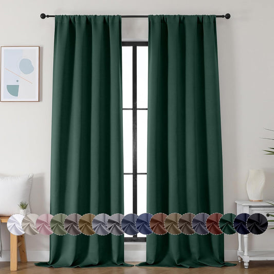 Simplebrand Ava Ever Green Blackout Curtains for Bedroom 90 Inches Long 2 Panels Set, Solid Privacy Energy Saving Living Room Window Treatment Curtains Blackout Drapes, W40 x L90 Inch, Ever Green