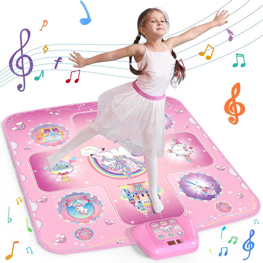 GirlsHome Dance Mat - Unicorn Toys for Girls Electronic Dance Pad with 5 Game Modes, Built-In Music, Touch Sensitive Light Up LED Kids Musical Mat, Christmas & Birthday Gift for Toddler Girls 3-12