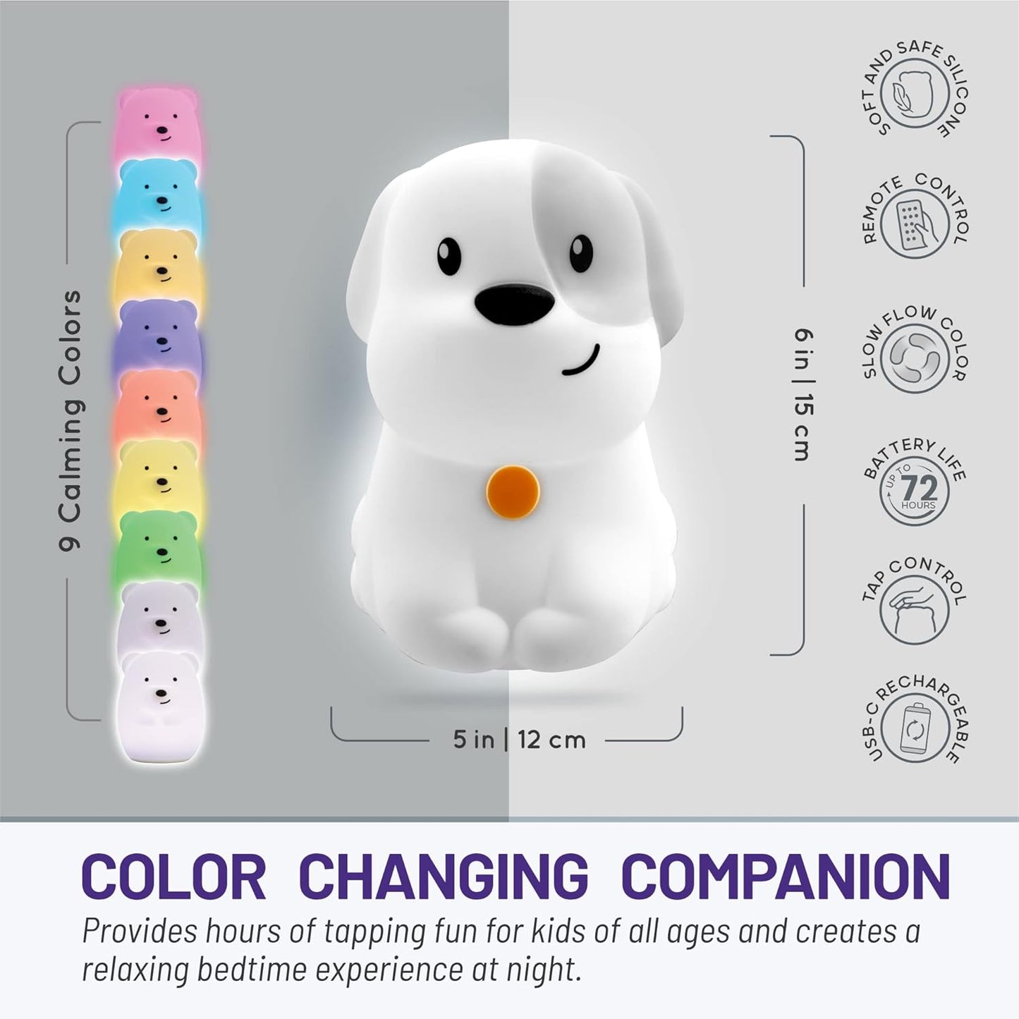 Lumipets Remote Control Silicone Night Light for Kids - Puppy Design with 9 Soft Colors & Sleep Timer - Rechargeable, Battery-Operated Lamp for Bedroom | Baby Nursery, Toddler, Girls, Boys