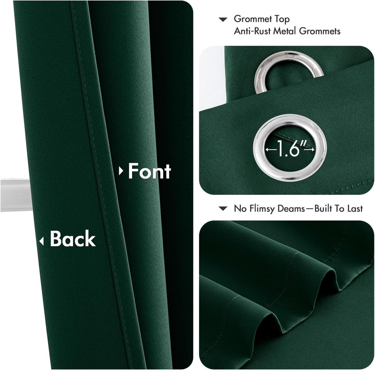 MIULEE Short Curtains for Windows - Christmas Hunter Green Blackout Half Window Curtains Thermal Insulated Drapes for Kitchen Bedroom Bathroom Grommet Top Small Basement Tiers W40 x L36 Inch 2 Panels