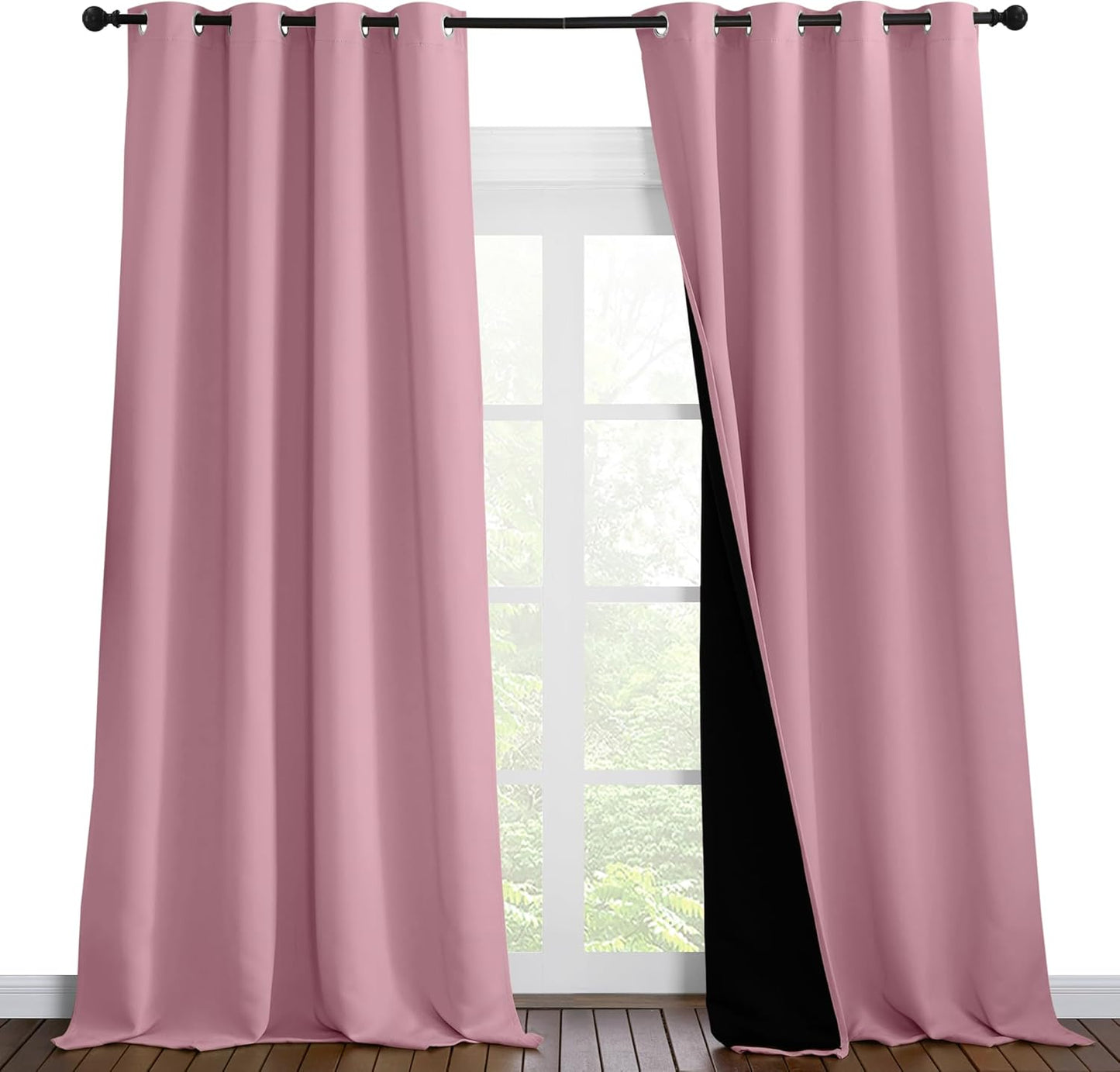NICETOWN Total Shade Curtains and Draperies, Heavy-Duty Full Light Shading Drapes with Black Liner Backing for Villa/Hall/Dorm Window(Crystal Pink, Package of 2, 55 inches Wide x 96 inches Long)