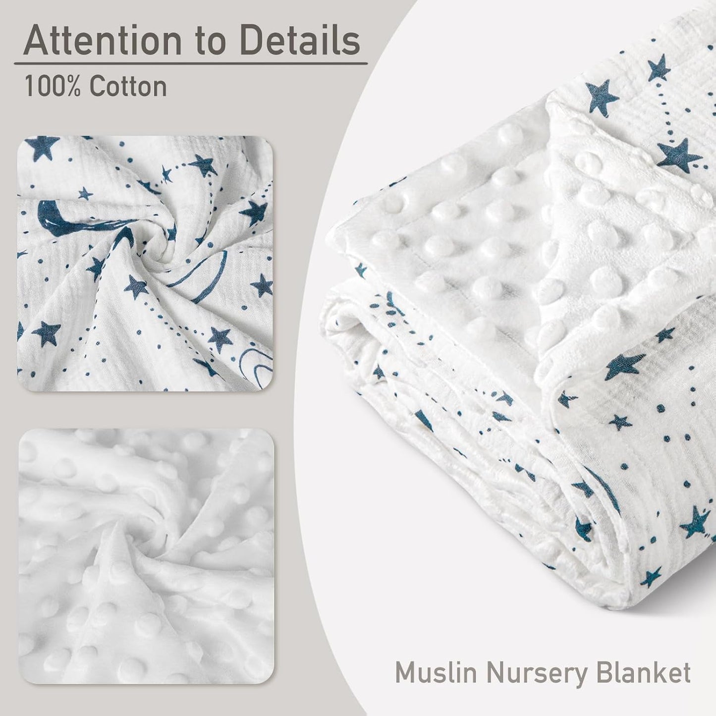 GLLQUEN BABY Blankets for Unisex Boys Girls, Muslin Cotton Front Soft and Breathable, and Dotted Fleece Backing, Printed Bed Nursery Minky Blankets for Toddler Newborn, 30 x 40 inches