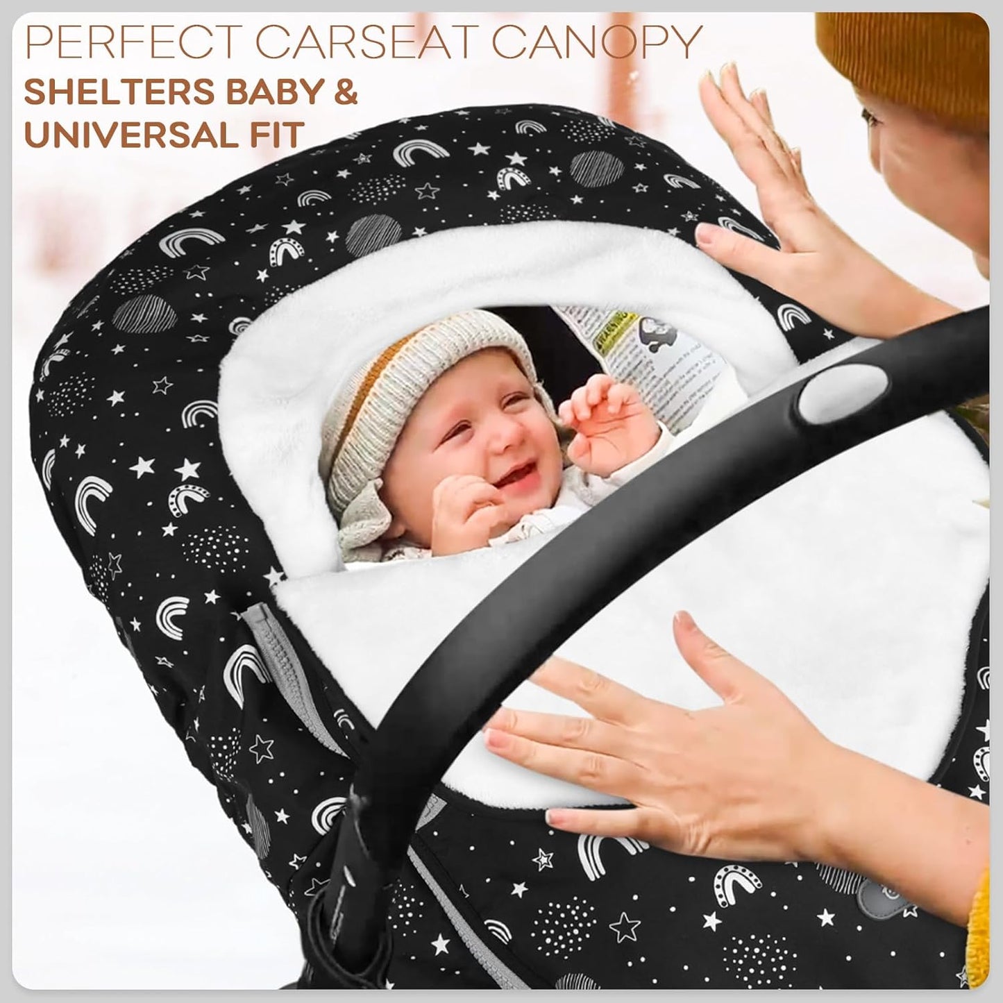 Yoofoss Baby Car Seat Cover Winter Carseat Canopies Cover to Protect Baby from Cold Wind, Super Warm Plush Fleece Baby Carrier Cover for Infant Boys Girls (Stars)