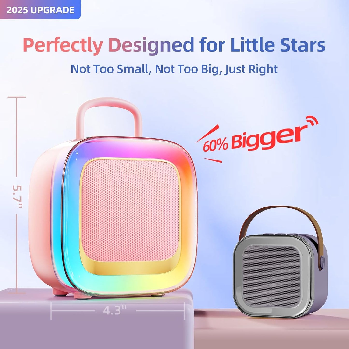 Kinglucky Karaoke Machine for Kids Girls Ages 3-12 with 2 Light-Up Microphones, Bigger Size Yet Portable Bluetooth Speaker with Voice Effects for Birthday, Family Fun & Party (Pink)