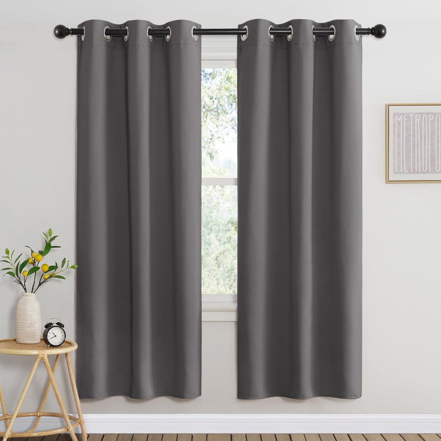 NICETOWN Blackout 72 inch Curtains for Kids Room, Grommet Room Darkening Thermal Insulated Solid Window Treatments Sound Reducing for Bedroom, 2 Panels, W37 x L72, Grey