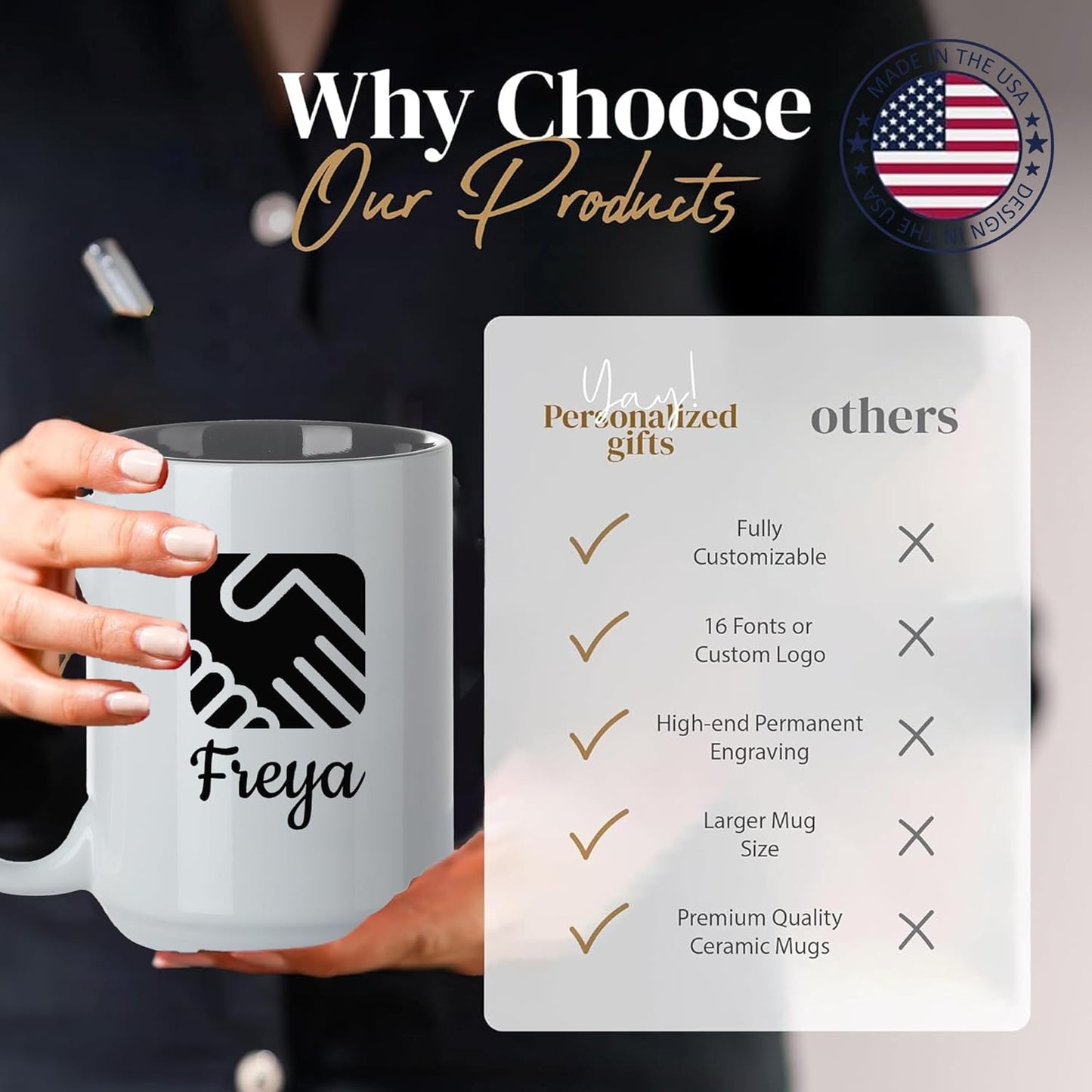 Personalized Coffee Mug, Custom Text or Logo Ceramic Mug, 15oz Customized Name Tea Cup, Gifts for Men & Women, Mother's Day Anniversary Christmas (Engraved Custom Logo, White)