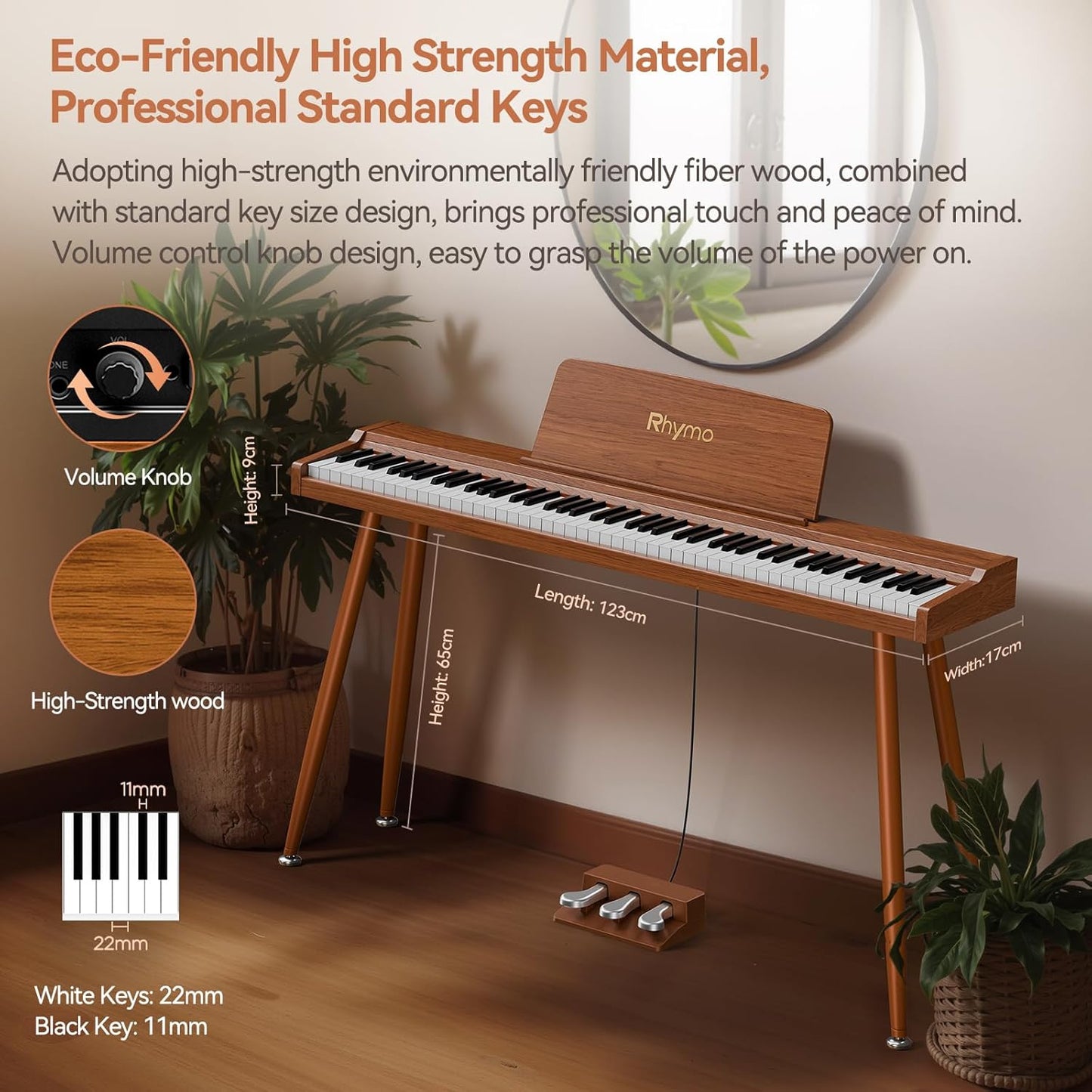 Rhymo 88 Key Weighted Keyboard Piano, Home Digital Piano Full Size Keyboard with Stand, Includes Professional Triple Pedal, Sheet Music Stand, Sensitive Touch Electric Piano Keyboard for Beginners