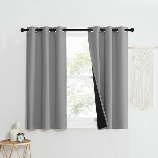 NICETOWN Full Shade Curtain Panels, Pair of Energy Smart & Noise Blocking Out Blackout Drapes for Dining Room Window, Thermal Insulated Guest Room Lined Window Dressing(Silver Grey, 37 x 50 inch)