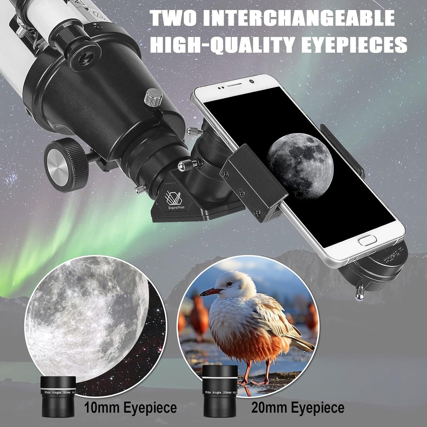 Telescope for Adults Astronomy Beginners, 80mm Aperture 800mm Refractor Telescopes for Adults High Powered with AZ Mount, Carry Bag, Phone Mount