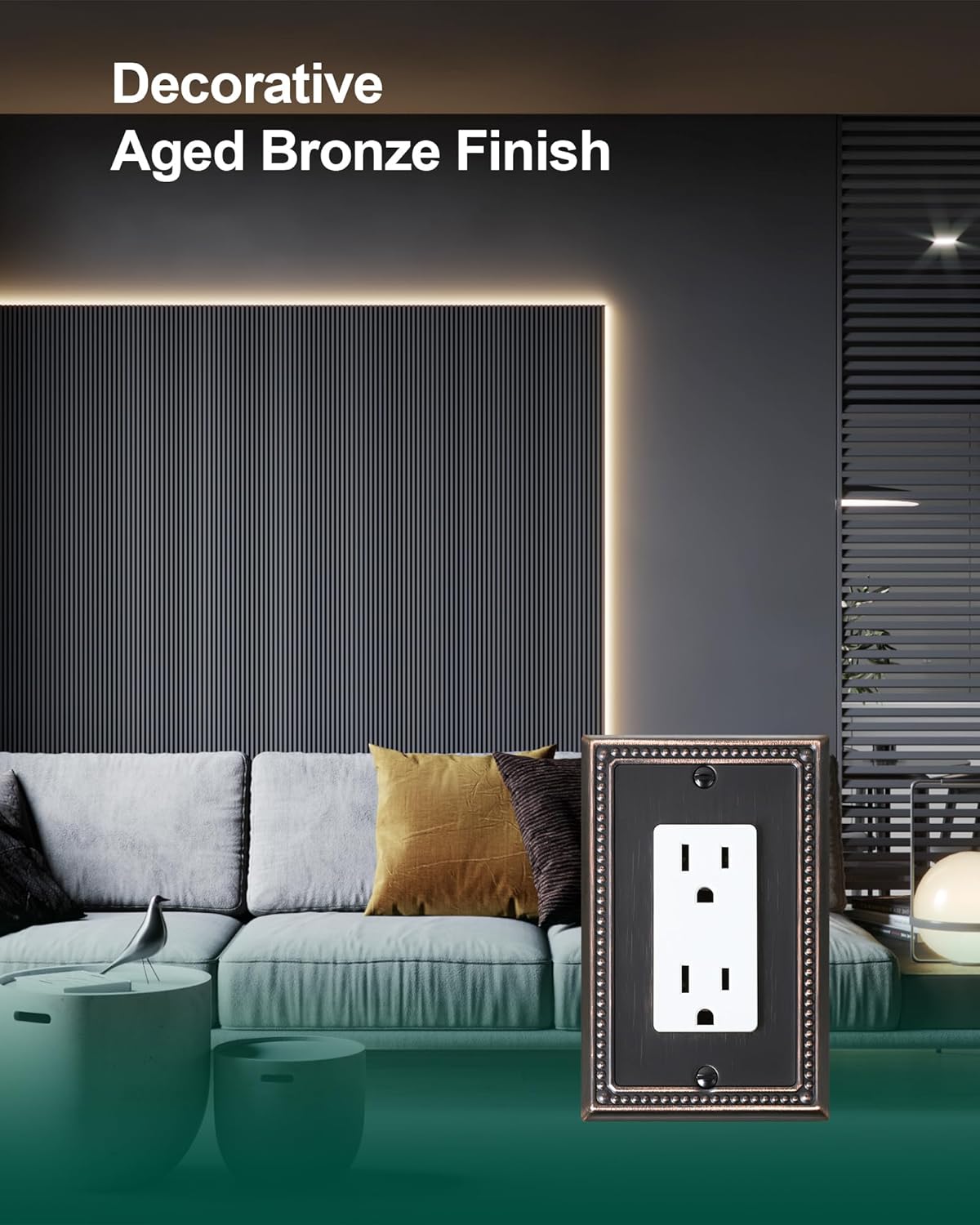 4-Pack Decorator Outlet Cover Plate, Decorative Switch Plates and Outlet Covers, Aged Bronze Metal Wall Plates for Electrical Outlets, Receptacle, GFCI Outlet, Dimmer Switch