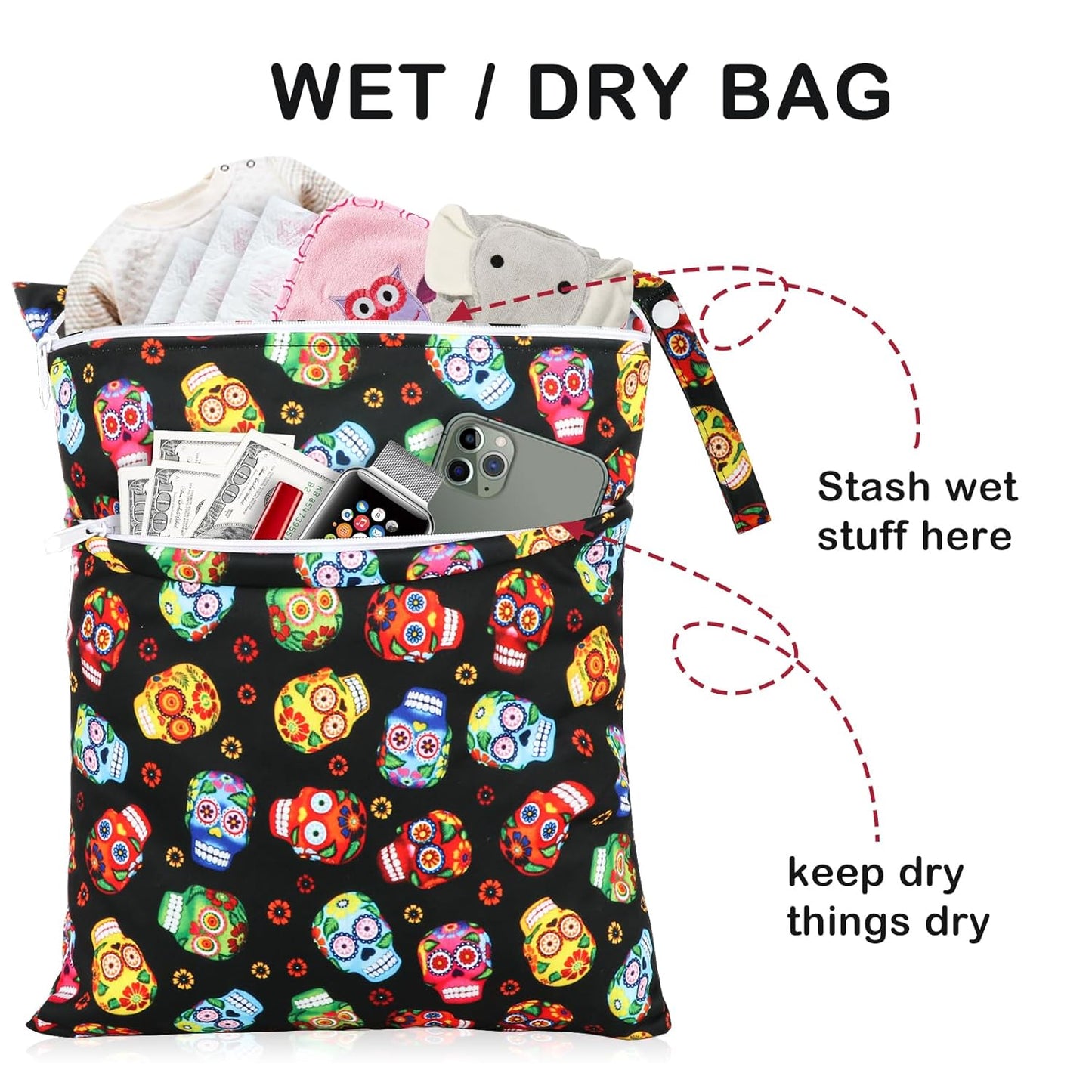 Angel Love Wet Bag for Swimsuit, Baby 2PCS Waterproof Washable Reusable Wet Bag with Two Zippered Pockets - Beach, Pool, Gym Bag for Swimsuits or Wet Clothes L281282