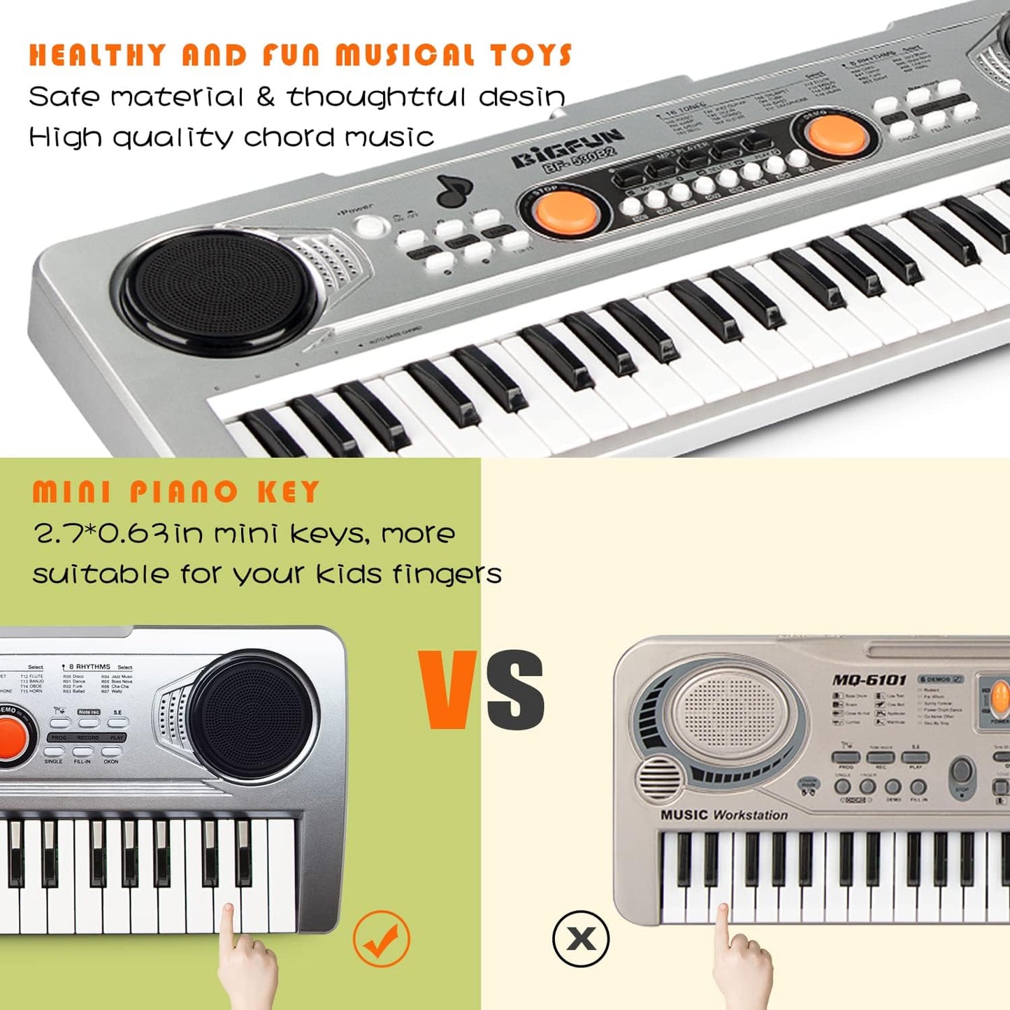 Raimy Piano Keyboard for Kids 49 Keys Portable Keyboard Piano Early Learning Educational Electronic Musical Instrument Toys Gifts for 3 4 5 6 7 8 9 Year Old Boys and Girls (Silver)