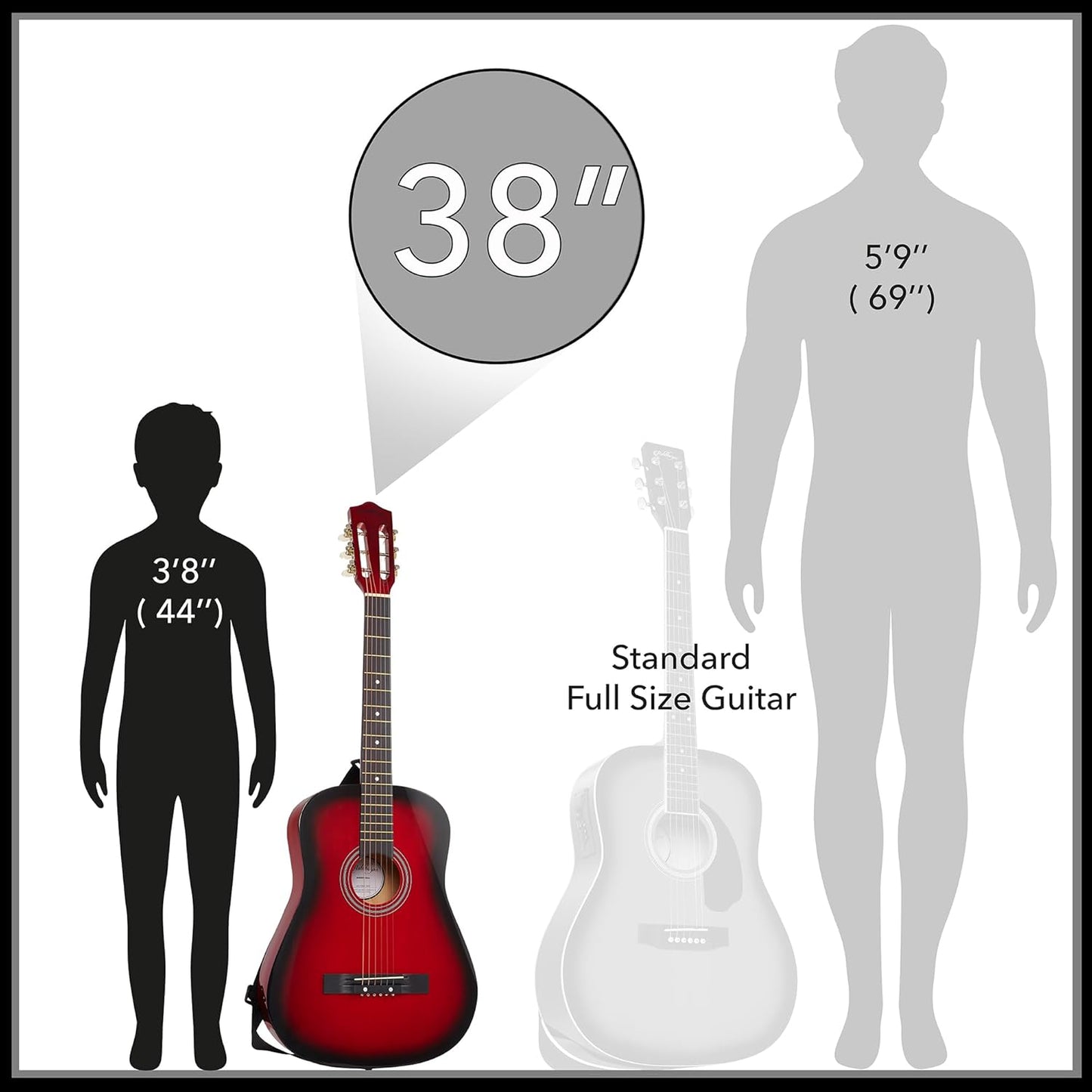 Ashthorpe 38-inch Beginner Acoustic Guitar Package (Red), Basic Starter Kit w/Gig Bag, Strings, Strap, Tuner, Pitch Pipe, Picks