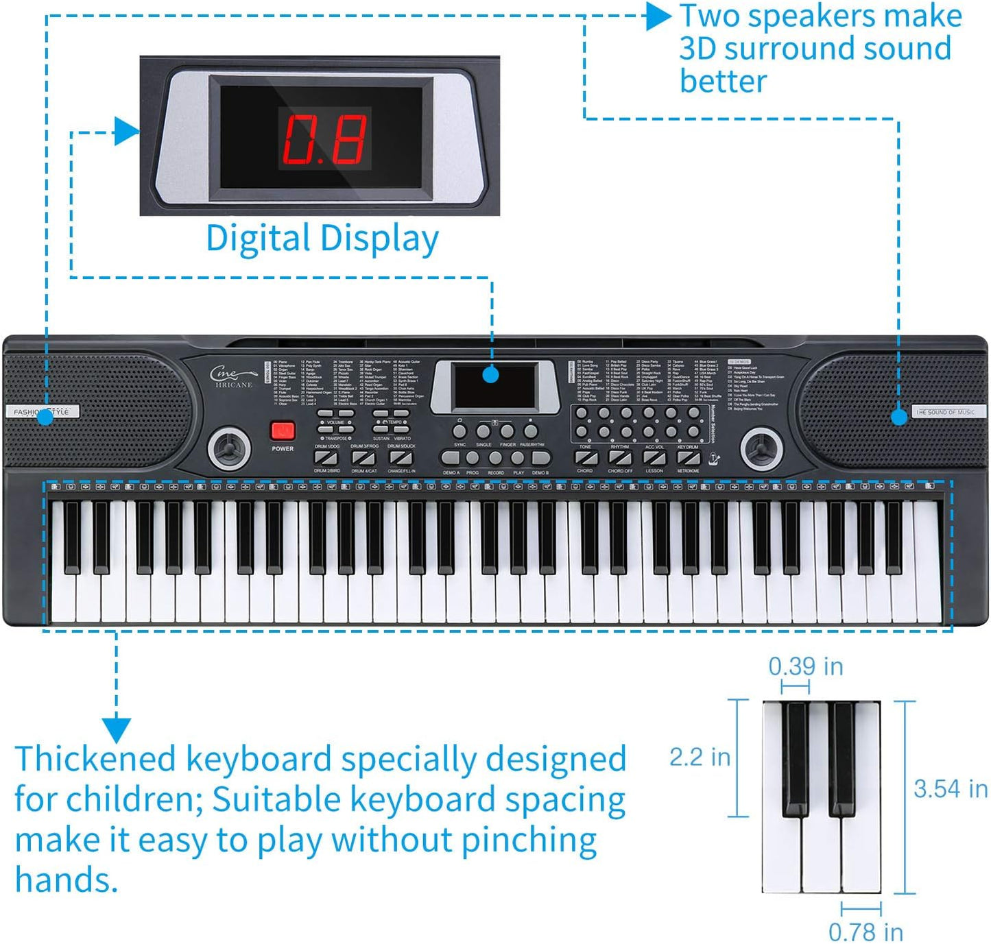 Hricane Piano Keyboard, 61 Keys Beginner Electronic Keyboard Portable Digital Music Keyboard, Early Education Music Instrument with Microphone & Music Sheet Stand