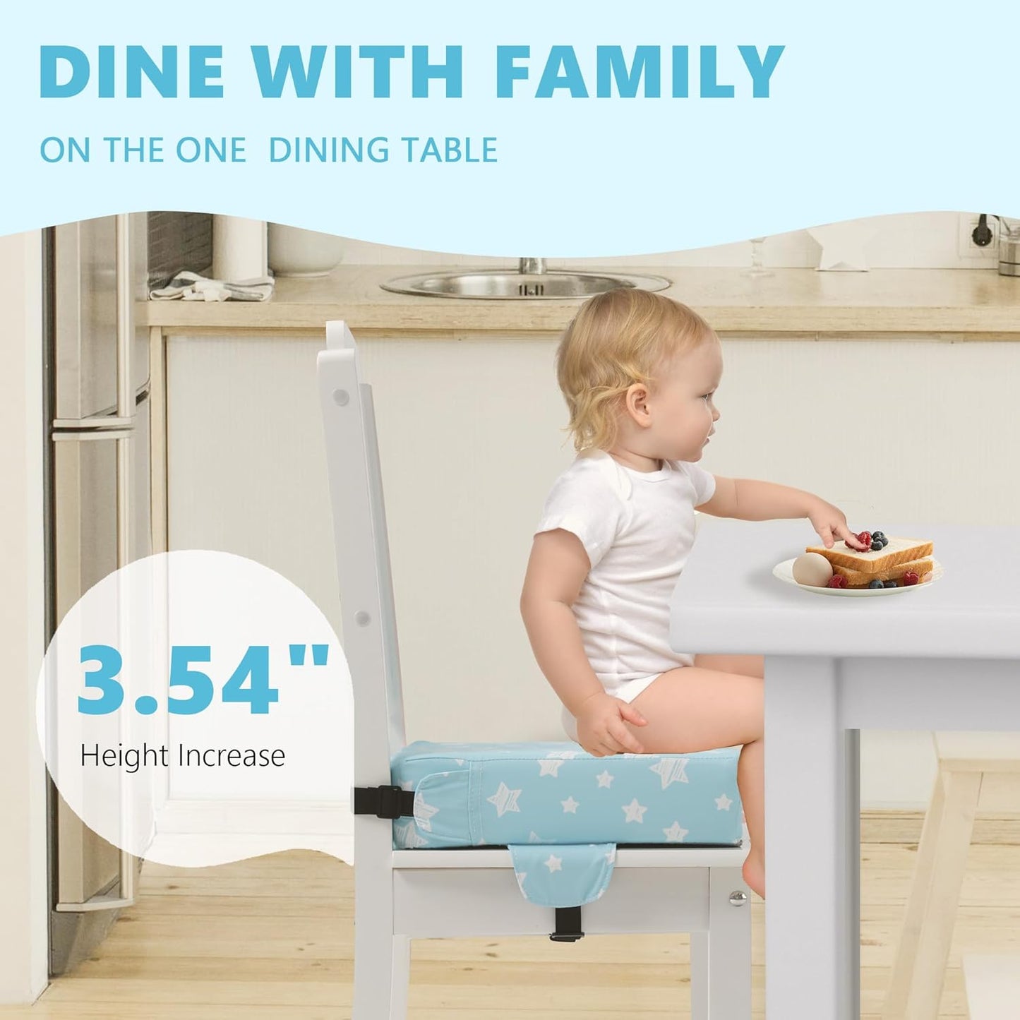Booster Seat for Kitchen Chair with Adjustable Straps, Toddler Booster Seats for Dining Table Portable for Travel Camping Eating, Booster Cushion for Table for Baby Child Infant Kid Boy Girl