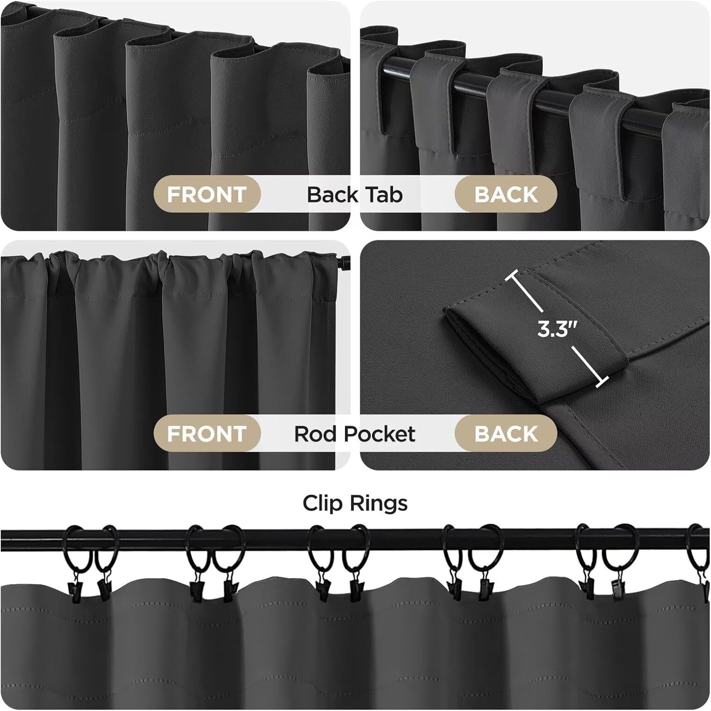 Joydeco Blackout Curtains 96 Inches Long for Bedroom, Thermal Insulated Black Out Curtains 2 Panels Set for Bedroom, Room Darkening Drapes for Living Room Window (W52 x L96 Inch, Dark Grey)
