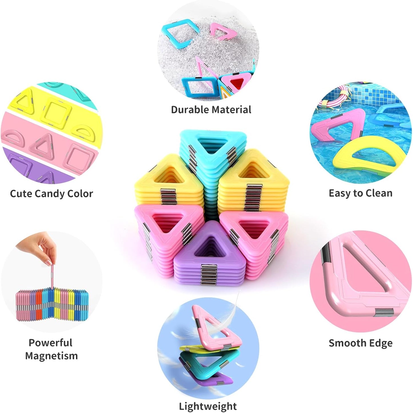 TOKBLOK 40-Piece Candy-Colored Magnetic Tiles for 3-6 Years Old - STEM Learning, Creative Building Blocks, Perfect Toddler Gifts for Boys & Girls - Starter Set