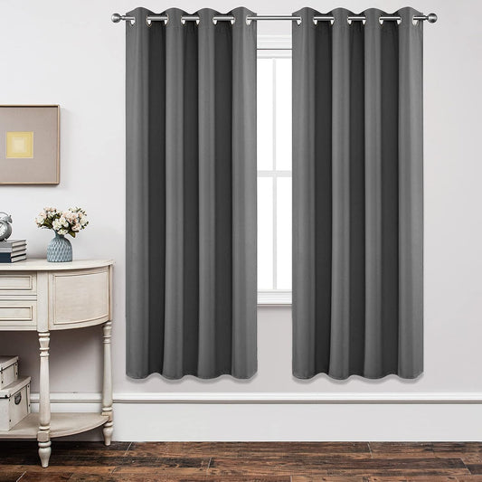 Joydeco Blackout Curtains 72 Inch Length 2 Panels Set, Thermal Insulated Long Curtains& Drapes 2 Burg, Room Darkening Grommet Drapes for Living Room Bedroom Window (W52 x L72 Inch, Light Grey)