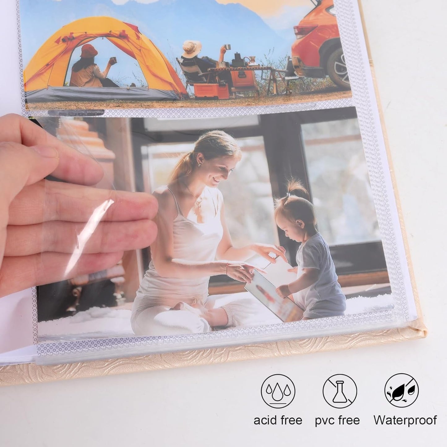 RECUTMS Photo Album with Writing Space 4x6 300 Pockets Photo Book,Leather Cover Picture Album with Memo Areas for Wedding Anniversary Family Baby Couple Valentines Graduation Travel (Beige)