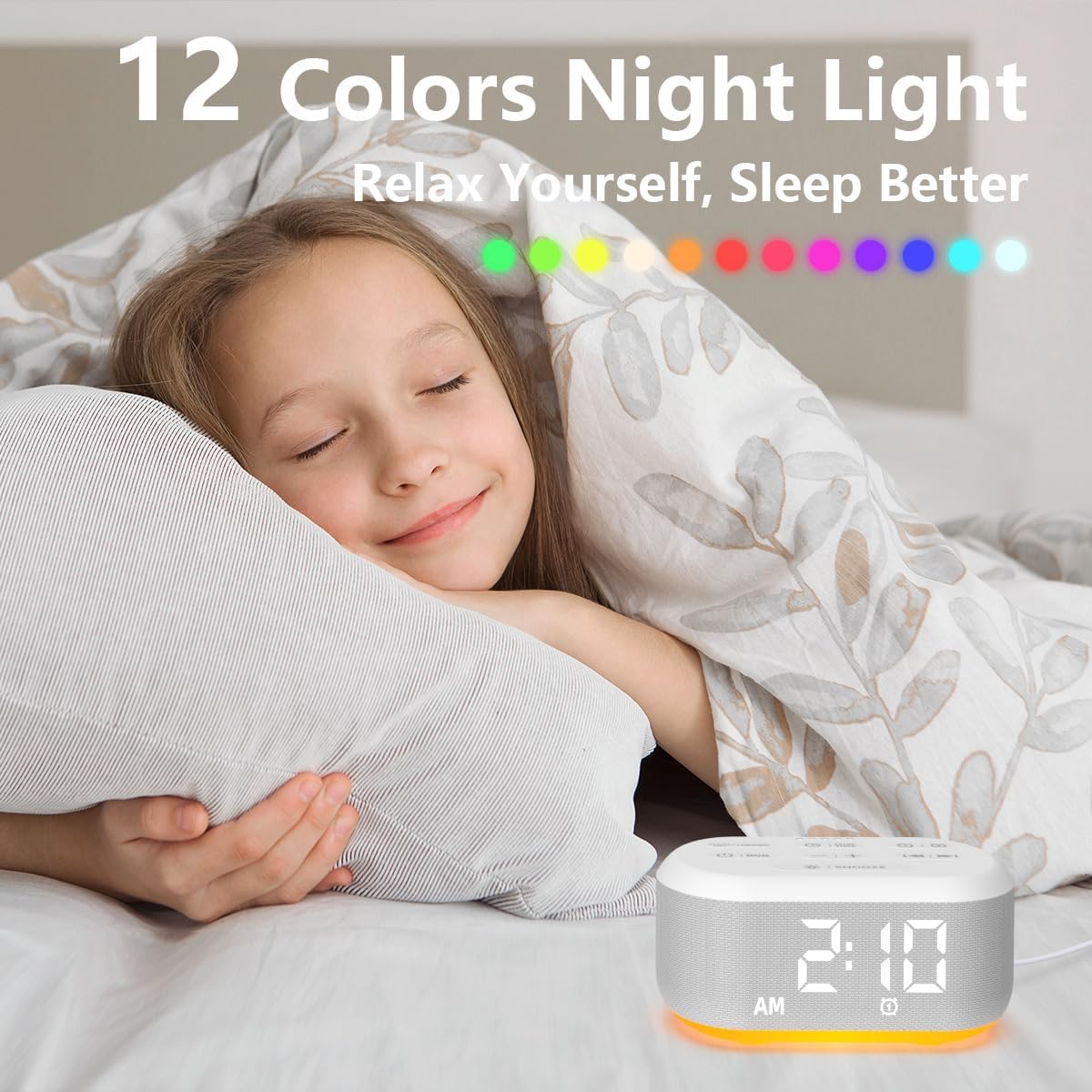 Small Digital Alarm Clock Sound Machine for Bedrooms Brown Noise White Noise Machine Night Light Plug in Desk Clock with 30 Wake up Sounds Alarm Clock for Kids Heavy Sleepers Snooze 32 Levels Volume