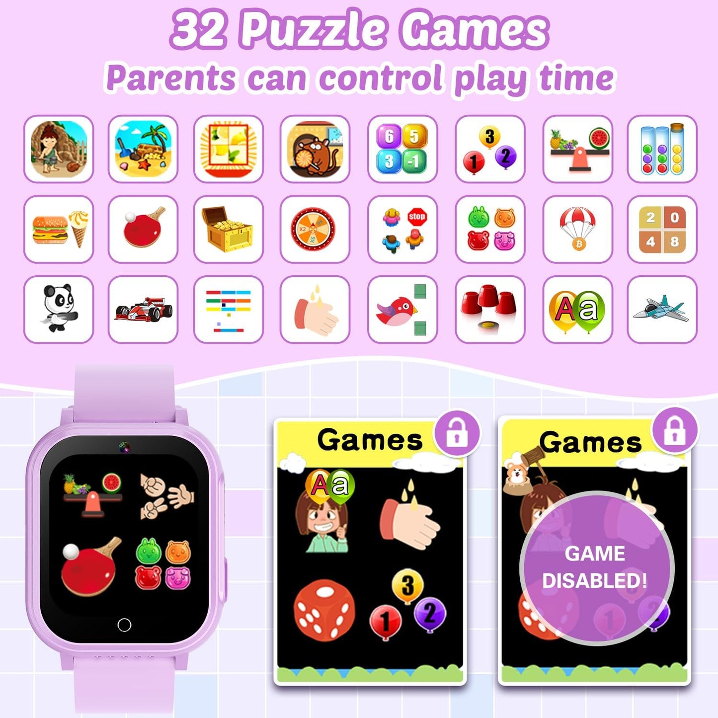 Waterproof Smart Watch for Kids Gift for Girls Age 5-12 with 32 Games, Dual Camera, Habit Tracking, Music Player, Video, Alarm Clock, HD Touchscreen Kids Smart Watch Birthday Toys for 6 7 8 9 Year Old