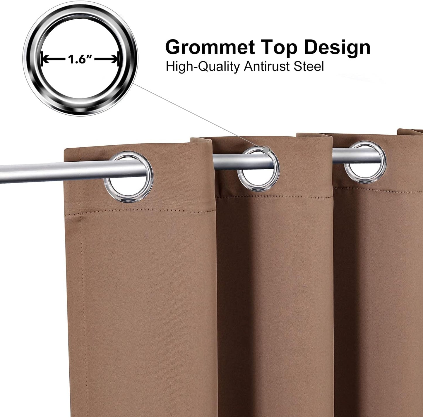 ChrisDowa Grommet Room Darkening Curtains for Bedroom and Living Room - 2 Panels Set Thermal Insulated Blackout Curtains (Cappuccino, 42W x 84L)