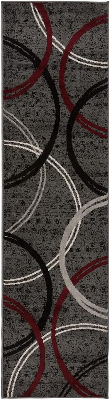 Rugshop Modern Wavy Circles Design Runner Rug 2' x 7' 2" Red