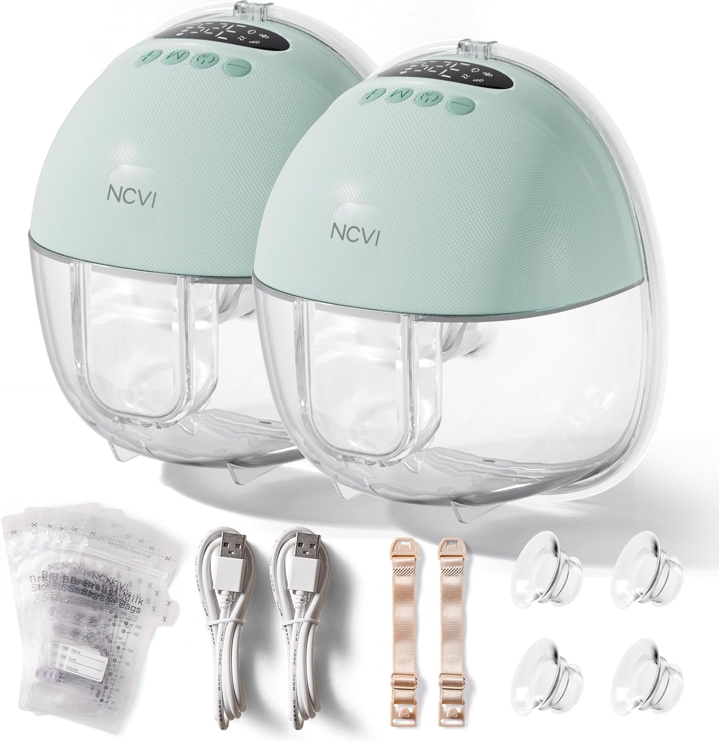 NCVI Breast Pump Hands Free, Wearable Breastfeeding Pump with Large Battery, Portable Electric Breast Pump with 4 Modes & 9 Levels, Quiet Operation & Smart LED Display, 19/21/24mm Flanges, 2 Pack