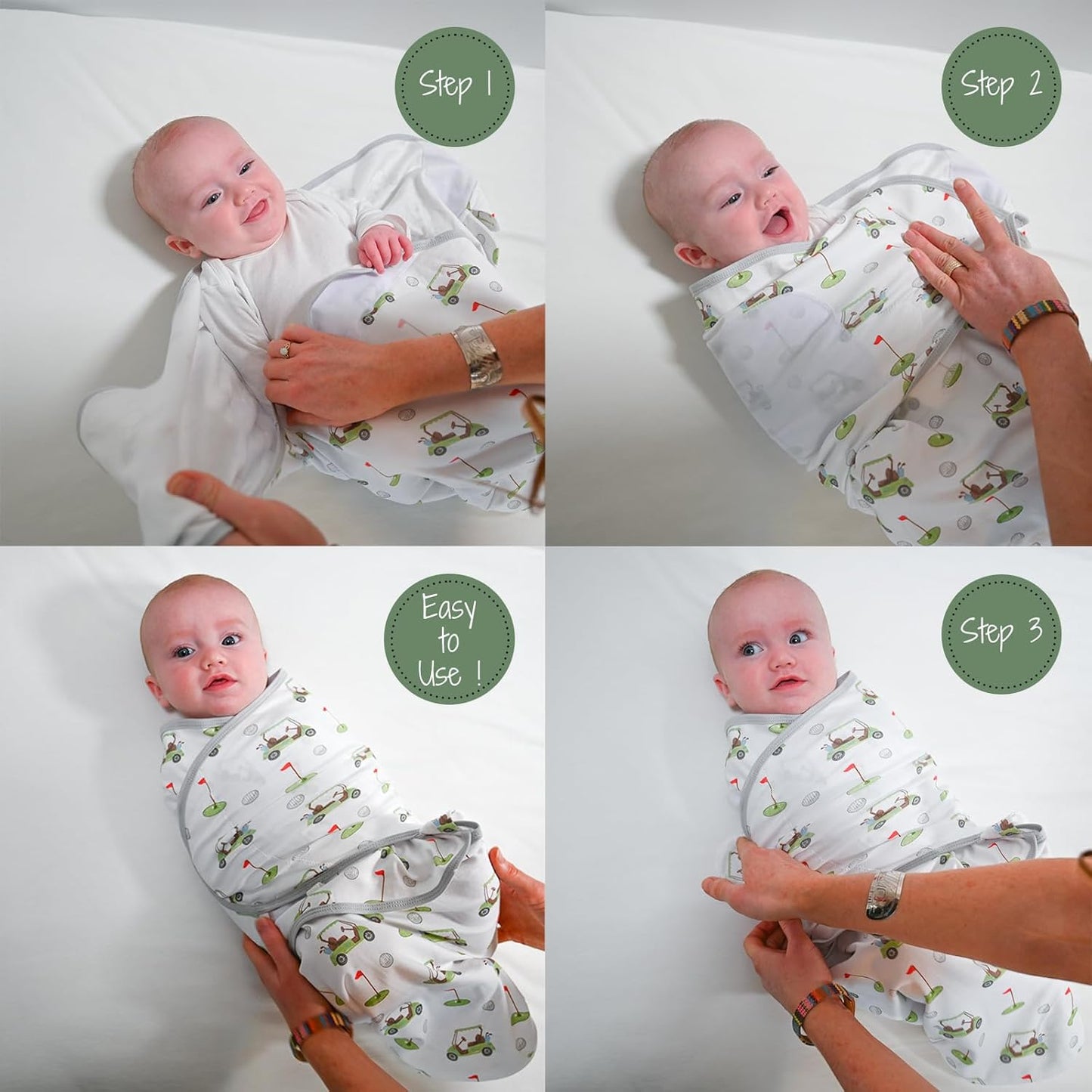 LollyBanks Baby Swaddles, 100% Organic Cotton Swaddles for Newborns Boys and Girls, 0-3 Months Swaddle Sacks with Easy Change Zipper, Swaddle Neutral Baby Registry (Golf Print)