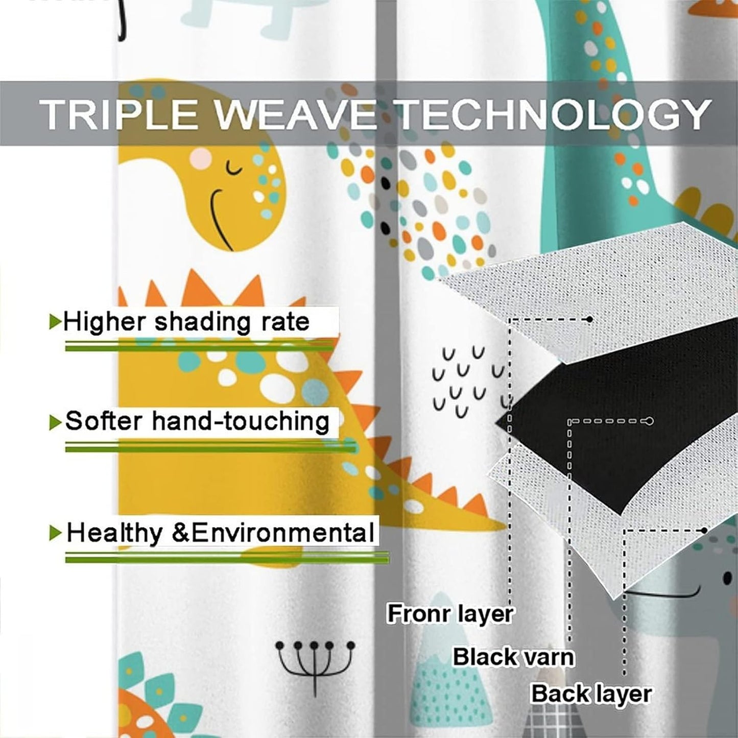 Dinosaur Curtains for Kids Boys Girls Home Decor Childish Cute Dino Animals Print Pattern Rod Pocket Blackout Window Drapes for Nursery Baby Bedroom Playroom W21xL45in 2 Panels