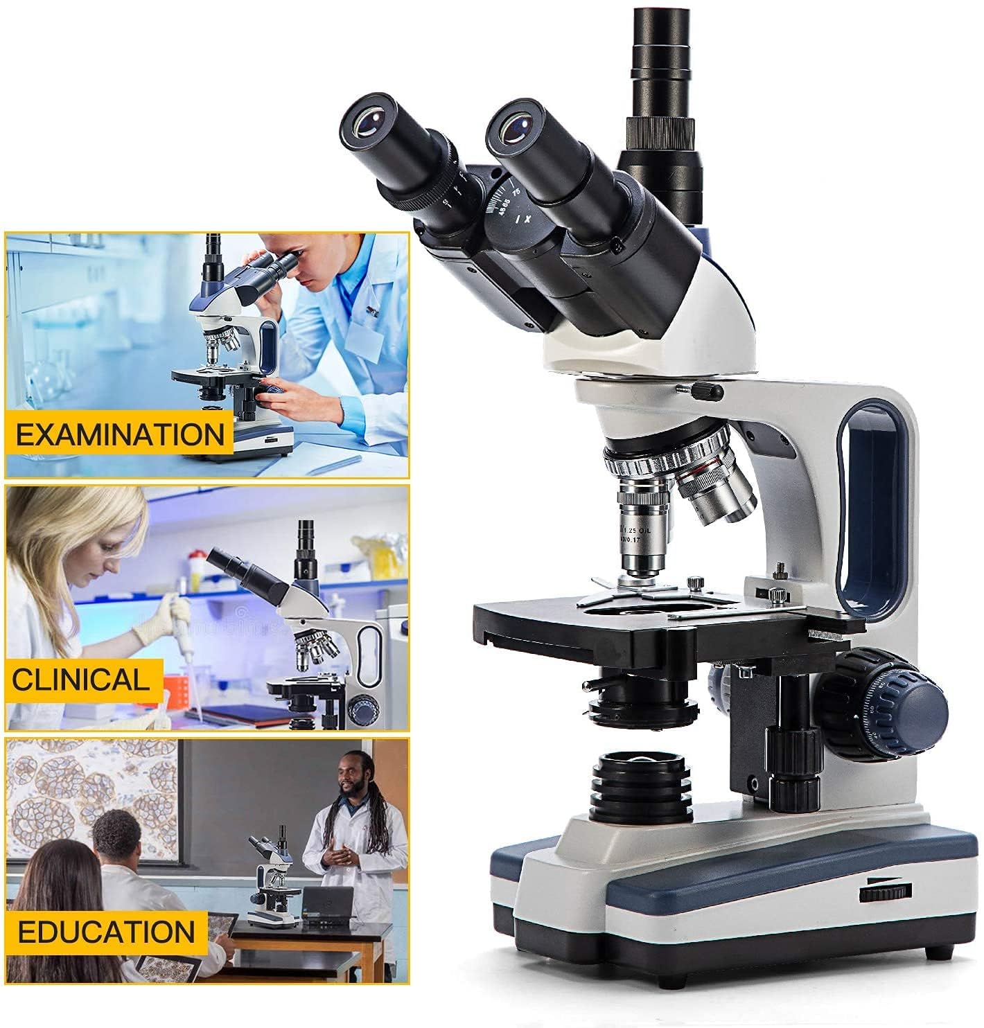 Swift SW350T Compound Trinocular Microscope,40X-2500X Magnification,Two-Layer Mechanical Stage,with 5.0 mp Camera and Software Windows/Mac Compatible and 5 PCS Prepared Slides and 5 PCS Blank Slides