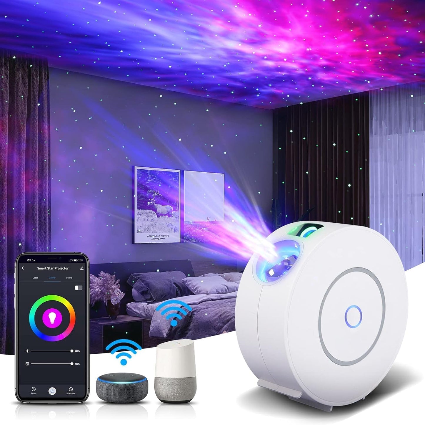 Galaxy Projector for Bedroom, Star Projector,Smart APP & Voice Control Galaxy lamp, Compatible with Alexa & Google Home, for Kids Adults Bedroom,Room Decor,Game Room,Party (Green Stars)