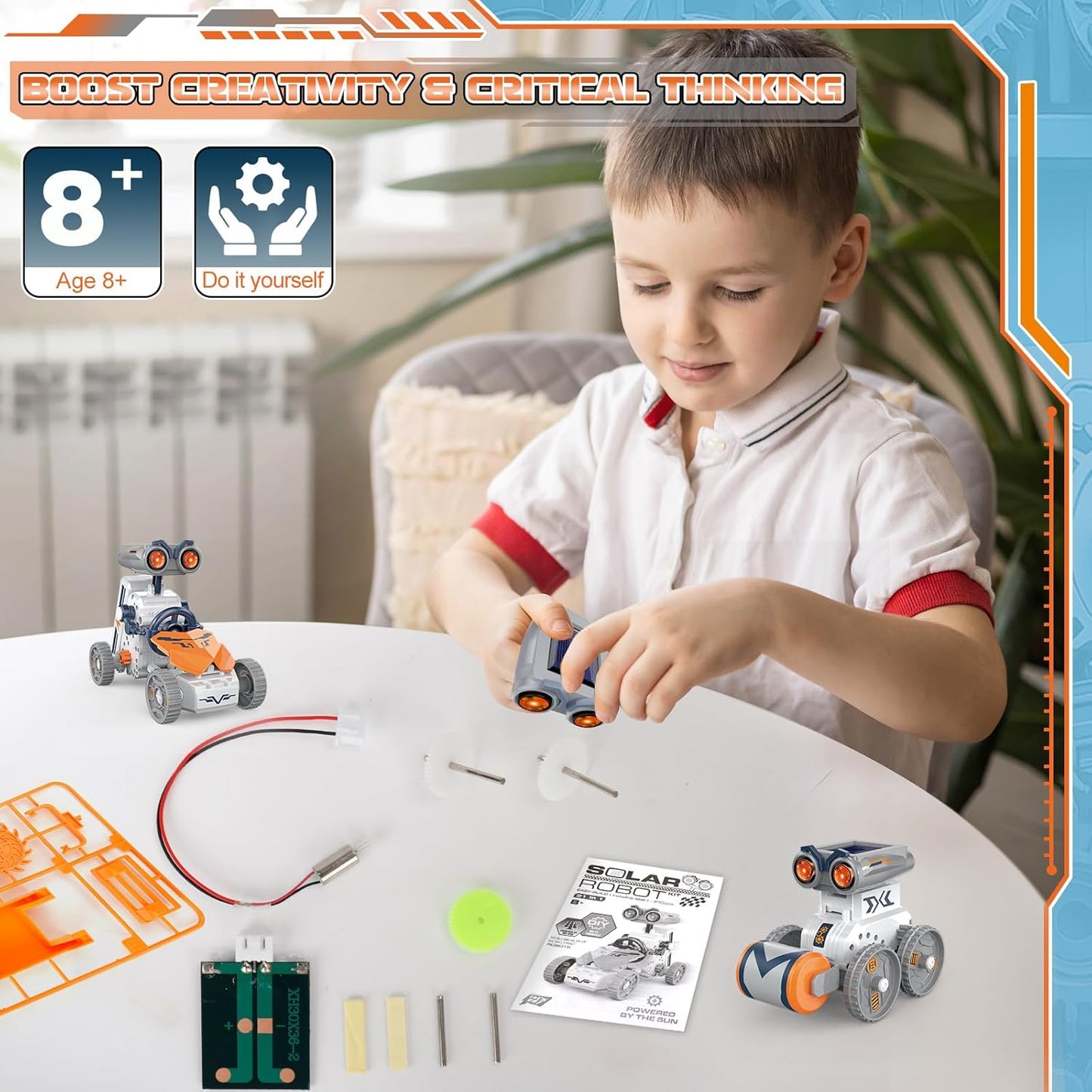 21 in-1 Solar Robot Building Kit STEM Gift for Boys Aged 8-13, DIY Educational Science Robotics Toy Battery Solar Powered STEM Building Toy Set with 210 Pieces