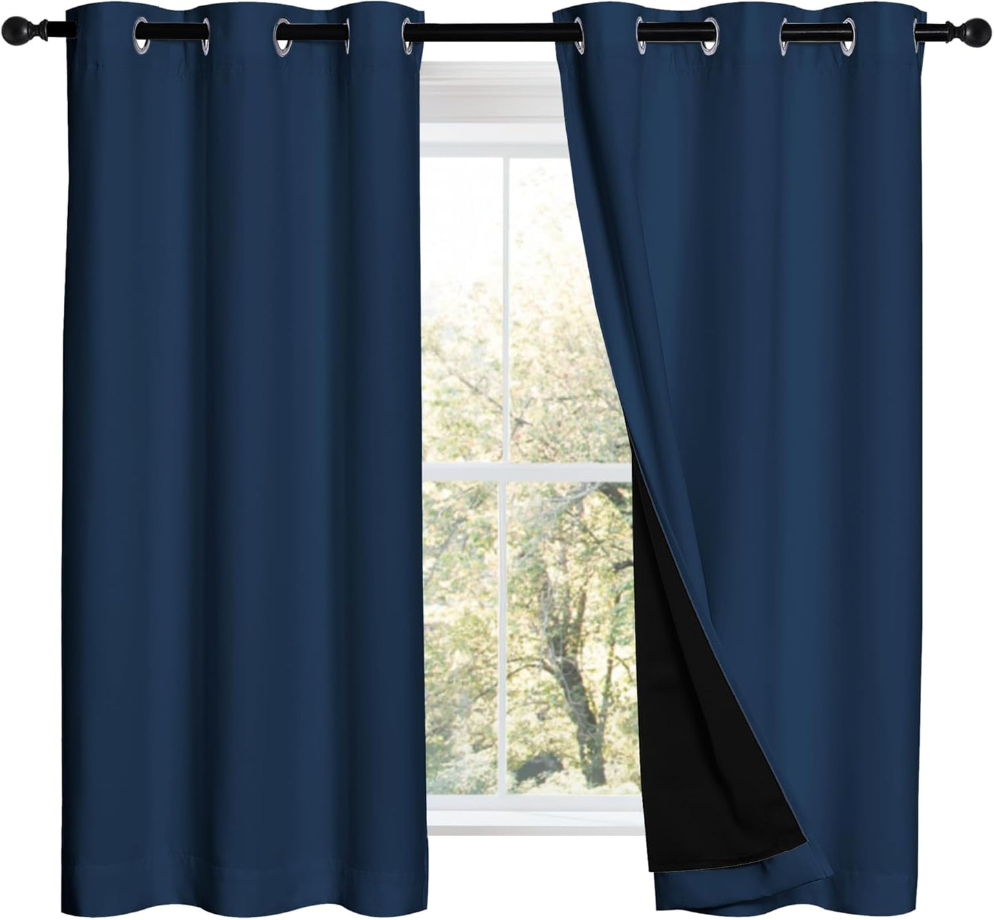 NICETOWN Moroccan Blue 100% Blackout Curtains 2 Panels with Black Liners, Thermal Insulated Full Blackout 2-Layer Lined Drapes, Noise Cancellation Window Draperies for Dining Room (42" W by 54" L)