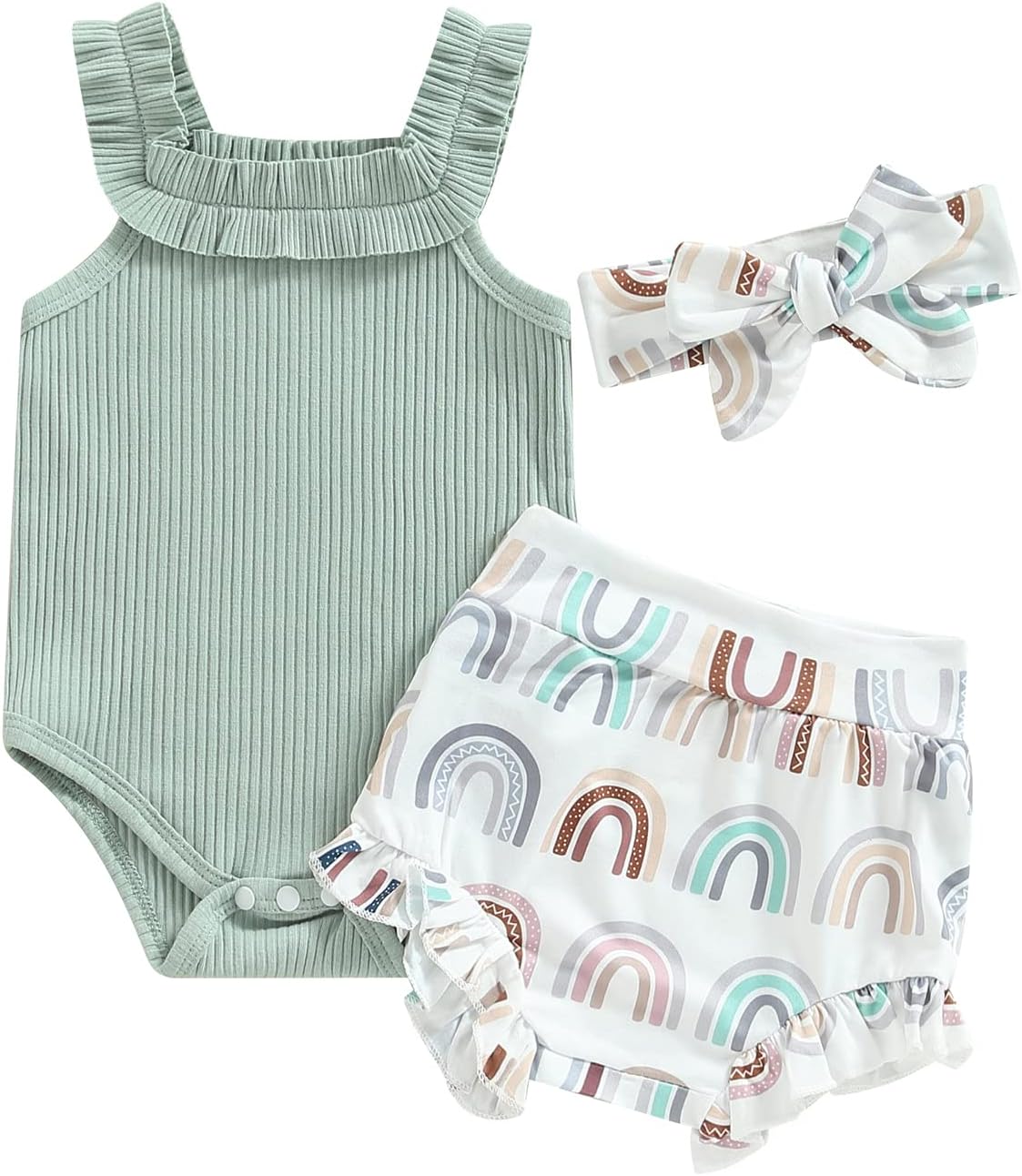 fhutpw Baby Girl Clothes Summer Cute Outfits 3 6 12 18 Months Spaghetti Strap Romper & Floarl Shorts Sets