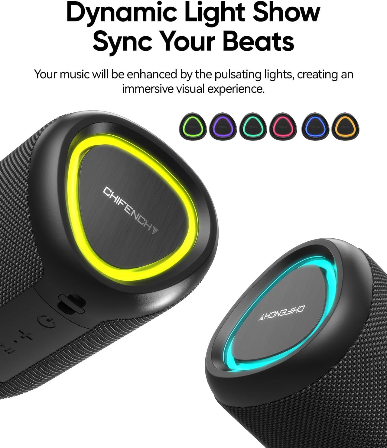 Portable Bluetooth Speaker with Lights, Stocking Stuffers, Powerful Crystal Clear Sound, IPX5 Waterproof, All Day Playtime, BT 5.3, TWS Paring, Small Wireless Speaker for Outdoor, White Elephant Gifts