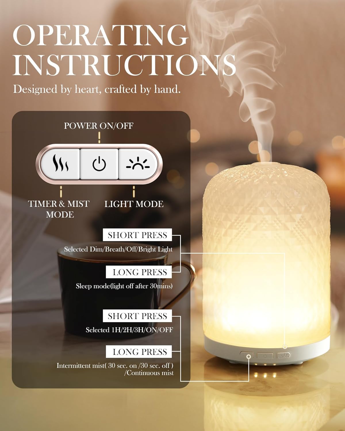 Aromatherapy Diffuser – Ultrasonic Essential Oil Diffuser, Health Night Light, Timer & Auto Shut-Off, BPA-Free, 120ml Diffusers for Home, Office, or Spa