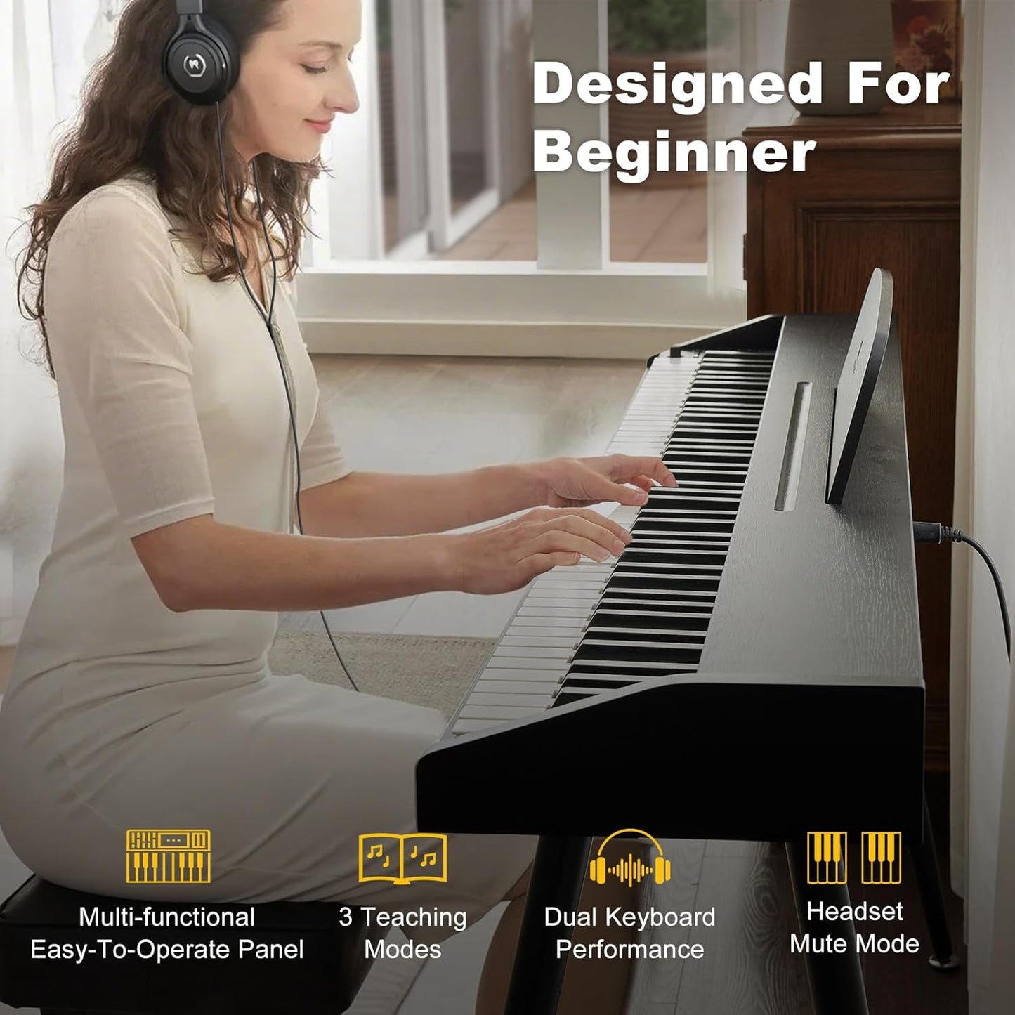 MUSTAR 88 Key Piano Keyboard for Beginners, Semi Weighted Electric Piano Keyboard 88 Keys, Portable Digital Piano 88 Key Weighted with 3-Pedal Unit, Built-In Speakers, USB/MIDI Connecting (Black)