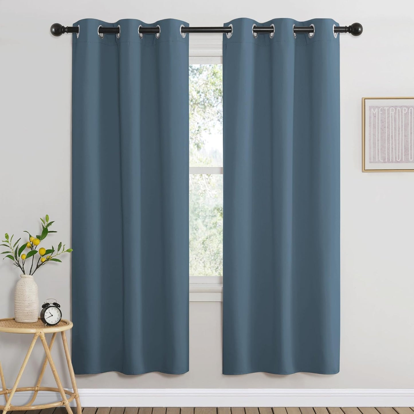 NICETOWN Blackout 72 inch Curtains for Kids Room, Grommet Room Darkening Thermal Insulated Solid Window Treatments Sound Reducing for Bedroom, 2 Panels, W37 x L72, Smoky Blue