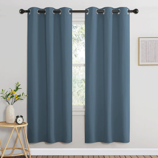 NICETOWN Blackout 72 inch Curtains for Kids Room, Grommet Room Darkening Thermal Insulated Solid Window Treatments Sound Reducing for Bedroom, 2 Panels, W37 x L72, Smoky Blue