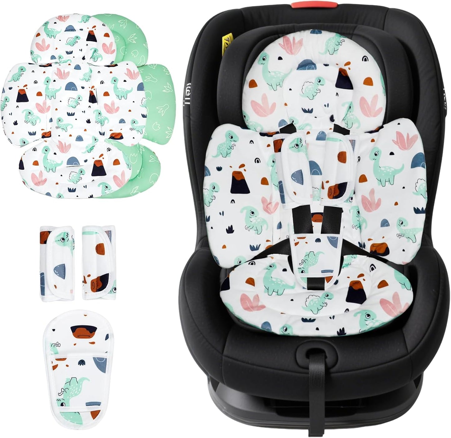 KAKIBLIN Infant Car Seat Insert, Baby Car Seat Cushion, Car Seat Head Support for Infant,Breathable Reversible Carseat Insert Support for Newborn Stroller, Baby Swing, Bassinets, Pushchair (Green)