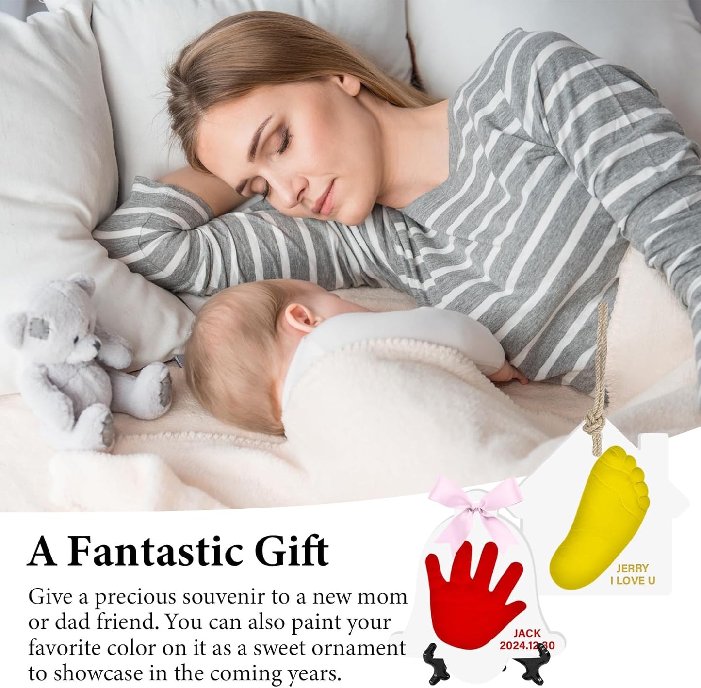 Baby Hand & Footprint Keepsake Kit - Personalized Handprint Footprint Ornament for Newborn Babies, New Mom Gifts, Baby Shower & Registry, Nursery Picture Frame, Pet Paw Print Ornament