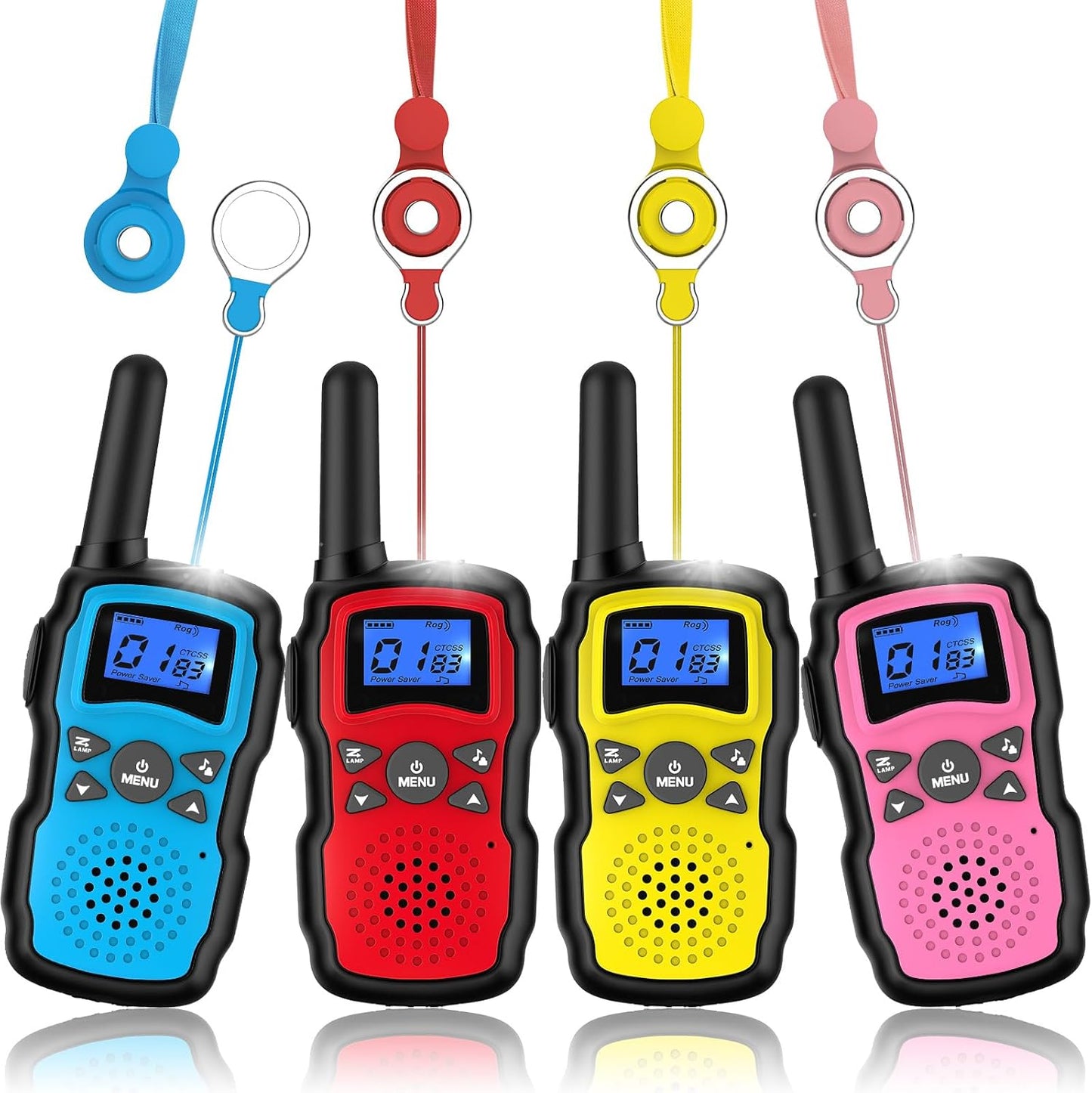 Wishouse Walkie Talkies for Kids Adults Long Range,Xmas Birthday Gift for 4 5 6 7 8 9 10 Year Old Boys Girls,Hiking Camping Gear Toys with Lamp,Lanyards,VOX,Easy to Use,4 Pack(No Battery No Charger)