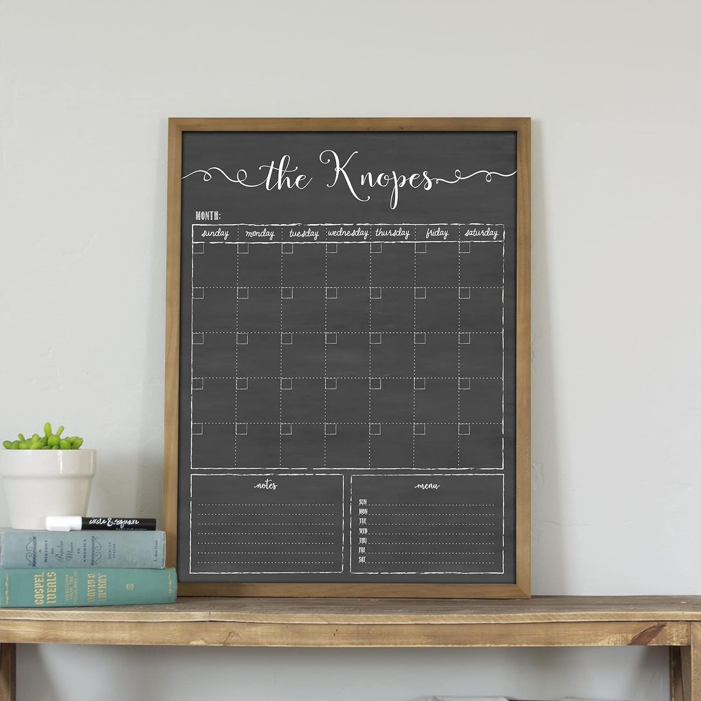 Personalized Dry Erase Framed Calendar – Customizable Chalkboard Style Wall Calendar – 18x24 or 24x36 – Non-Glare, Ready to hang dry erase calendar for wall, Made in the USA