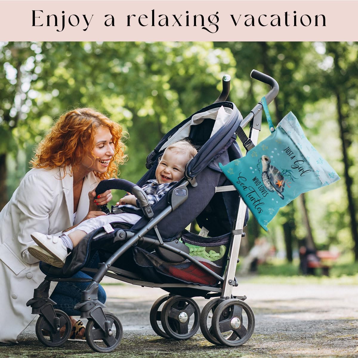 Waterproof Wet Bag for Swimsuit, Travel Beach Wet Dry Bag, Hidden Zipper Reusable Baby turtle Wet Bags, for Travel Beach Wet Swimsuits Toiletries Diapers Dirty Gym Clothes Laundry Bag